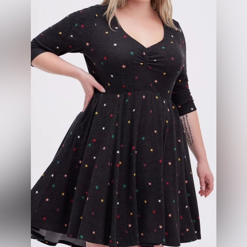 Super Soft Plush Black Skater Dress with Multicolored Stars ⭐️⭐️⭐️